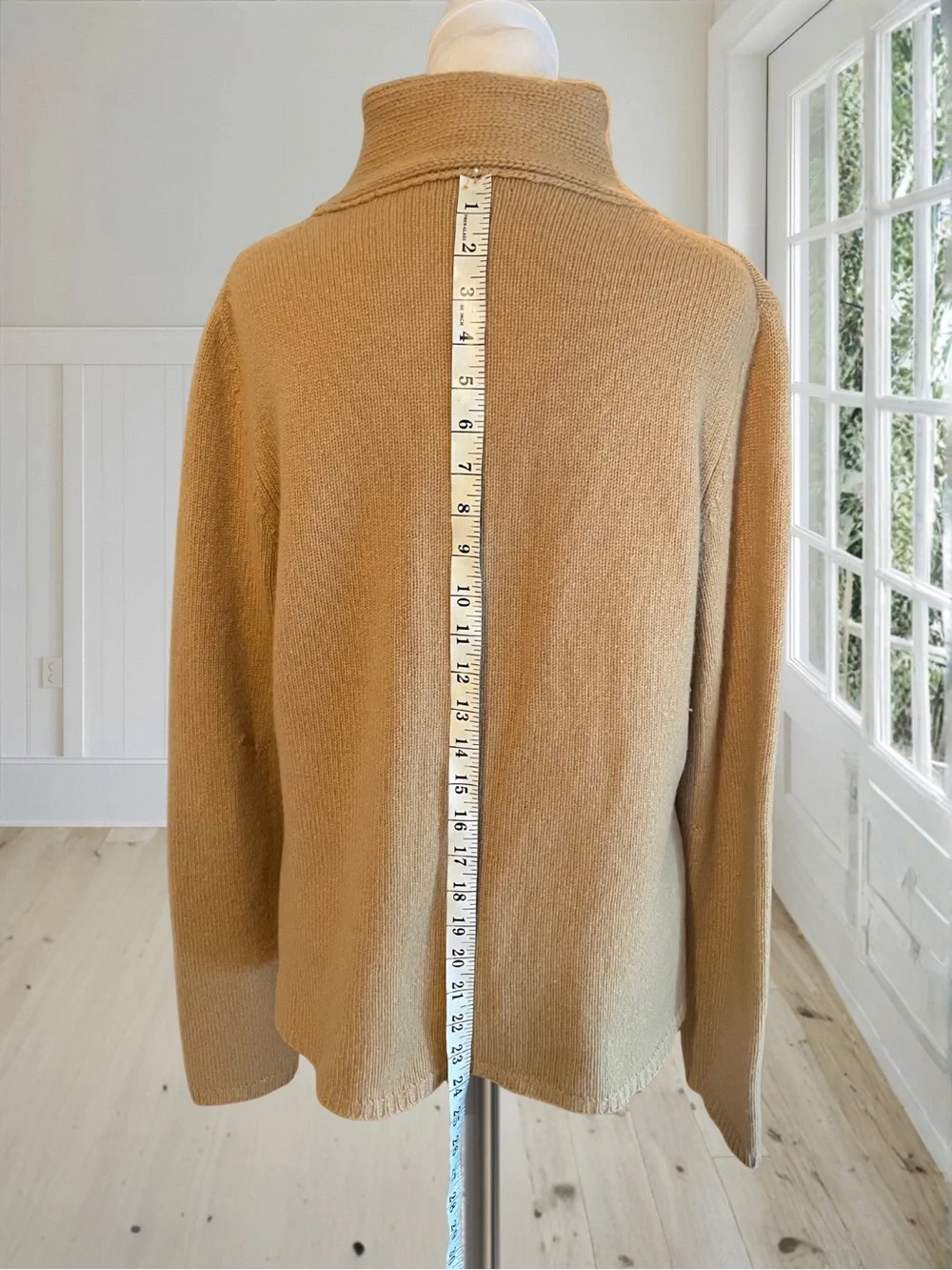 MADISON STUDIO Women's XL Tan 100% Cashmere Shawl Collar Cable Knit Sweater Top - Picture 7 of 15
